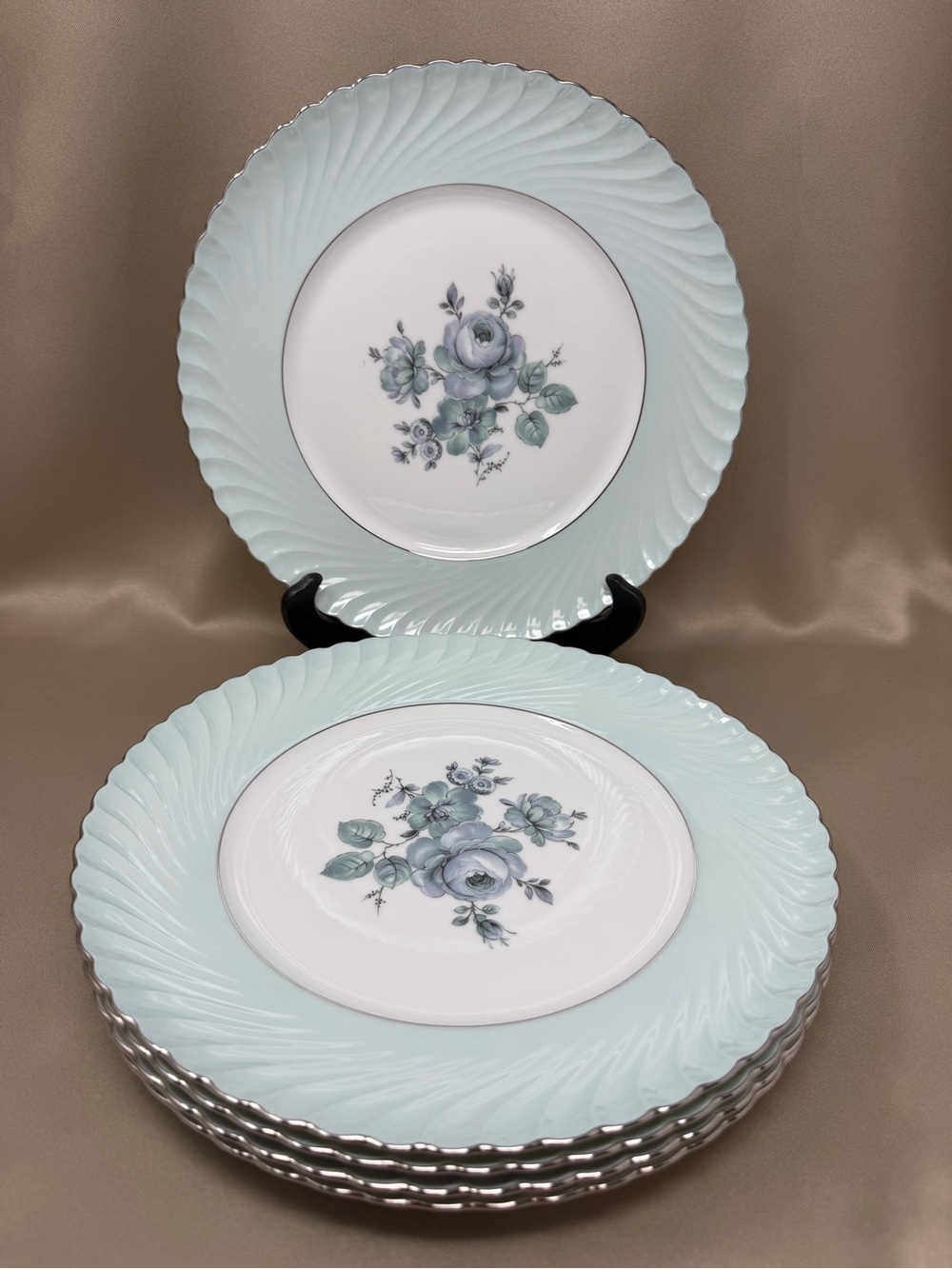 Royal Tettau Damask Rose Vintage Dinner Plates Set of 5 Germany 10.5” MCM